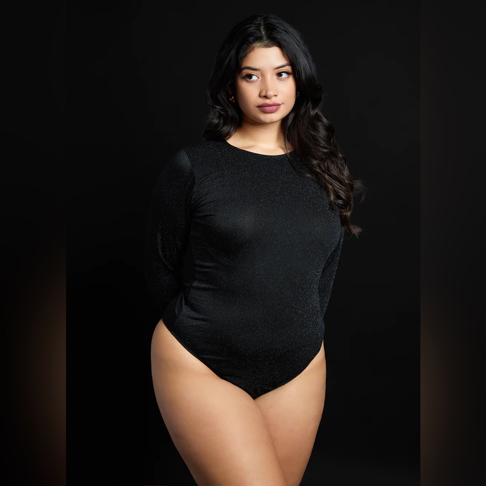 NWT Black Sparkle Crew Neck Long-Sleeve Bodysuit (4X), REBDOLLS